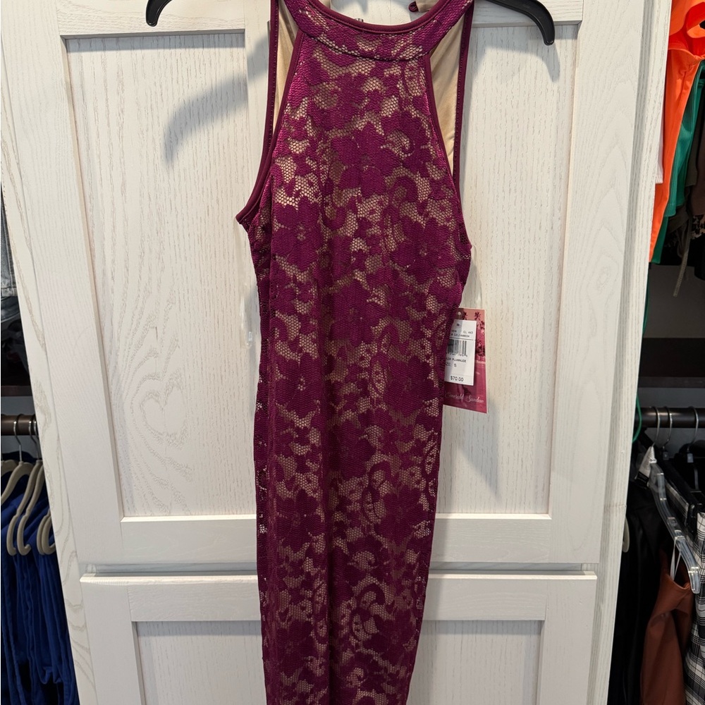 Burgundy Lace Halter Dress